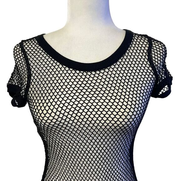 MOSCHINO BOUTIQUE NWT Women's Black Open-Knit Short-Sleeve Top Size 6 - Picture 2 of 11